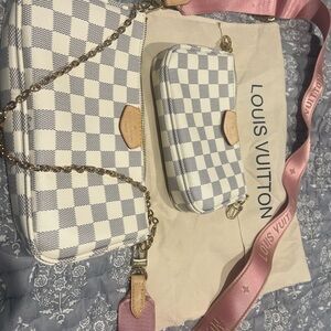 Louis Vuitton White and Gray Checkered Crossbody Bag Set